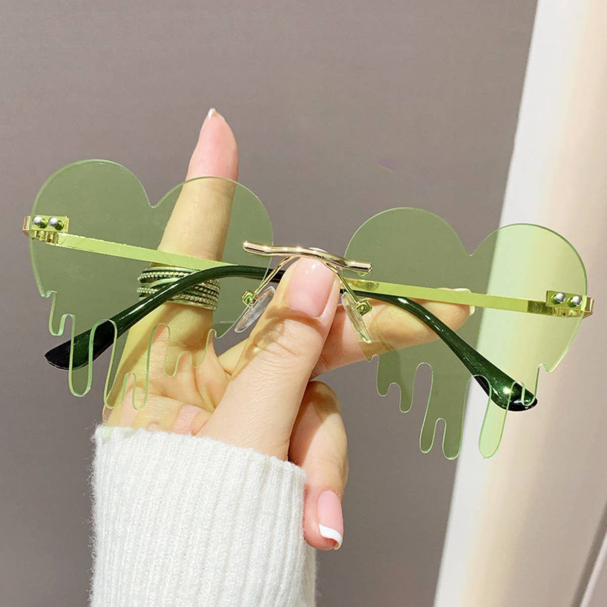 WATER DROPS HEART TEARS FRAMELESS CUT EDGE GLASSES