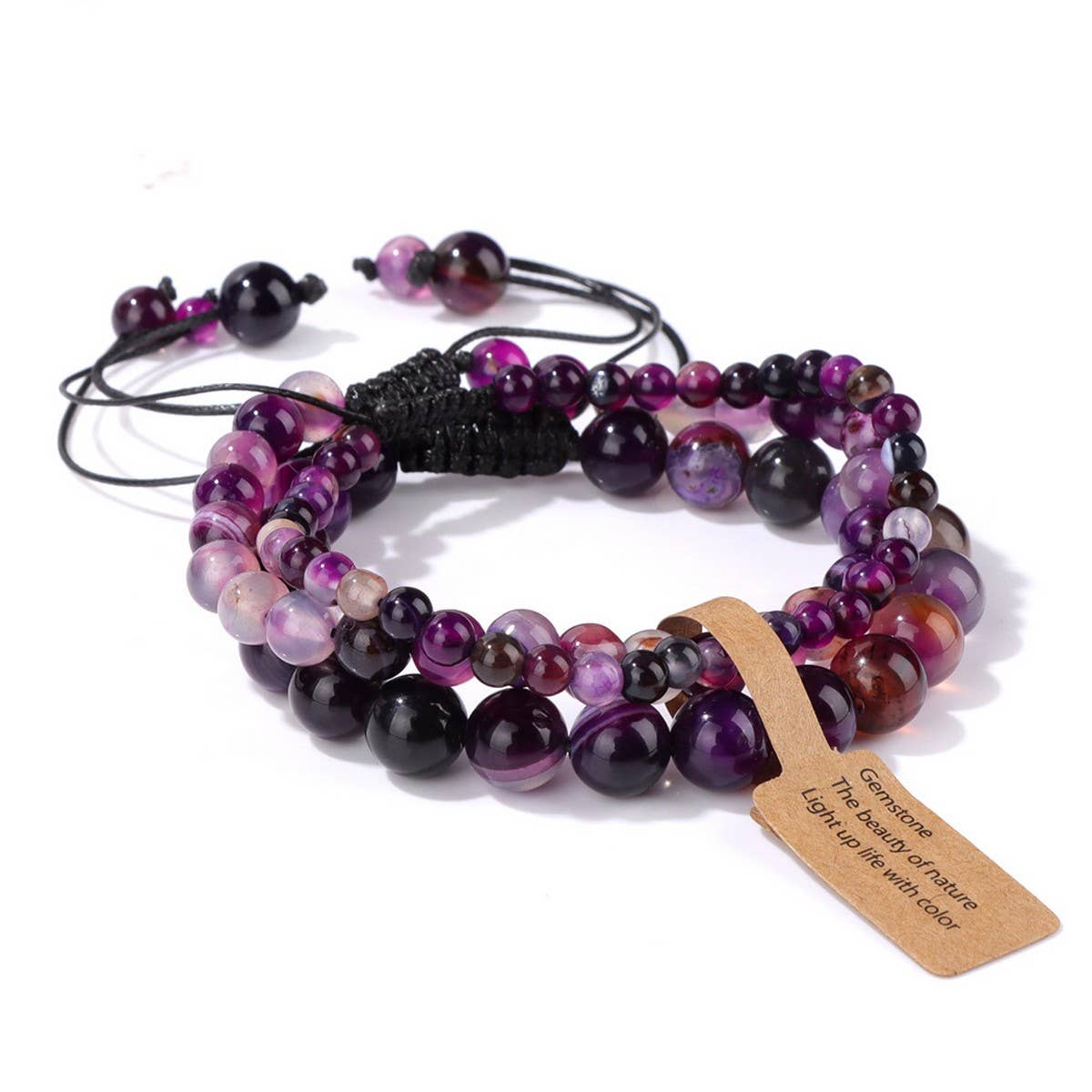 CWAJE4234_NATURAL STONE BEADS BRAIDED THREE-PIECE BRACELET