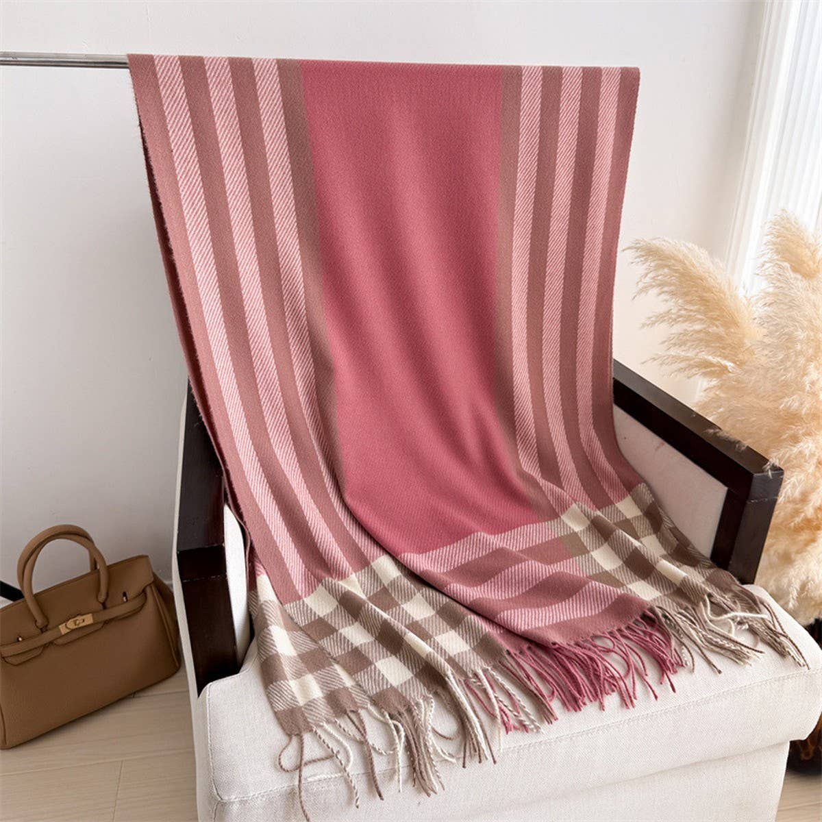 Modern Plaid Fringe Scarf with Luxe Texture