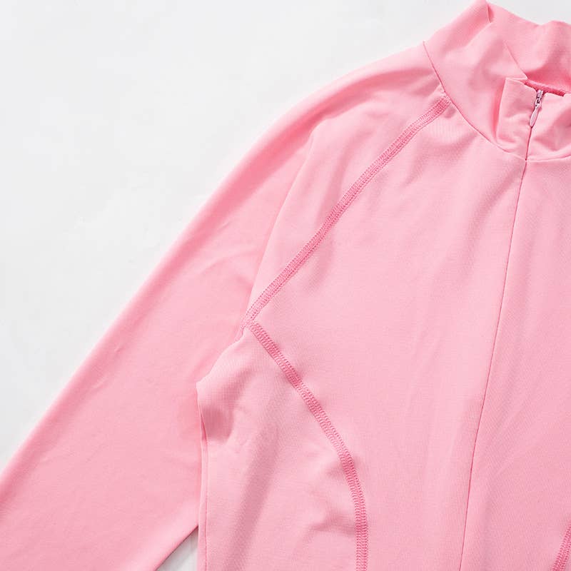 LAPEL ZIPPER PULLOVER LINE WAIST YOGA T-SHIRT