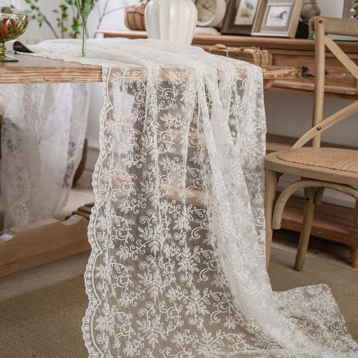 HOME FLOWER EMBROIDERED LACE TABLECLOTH