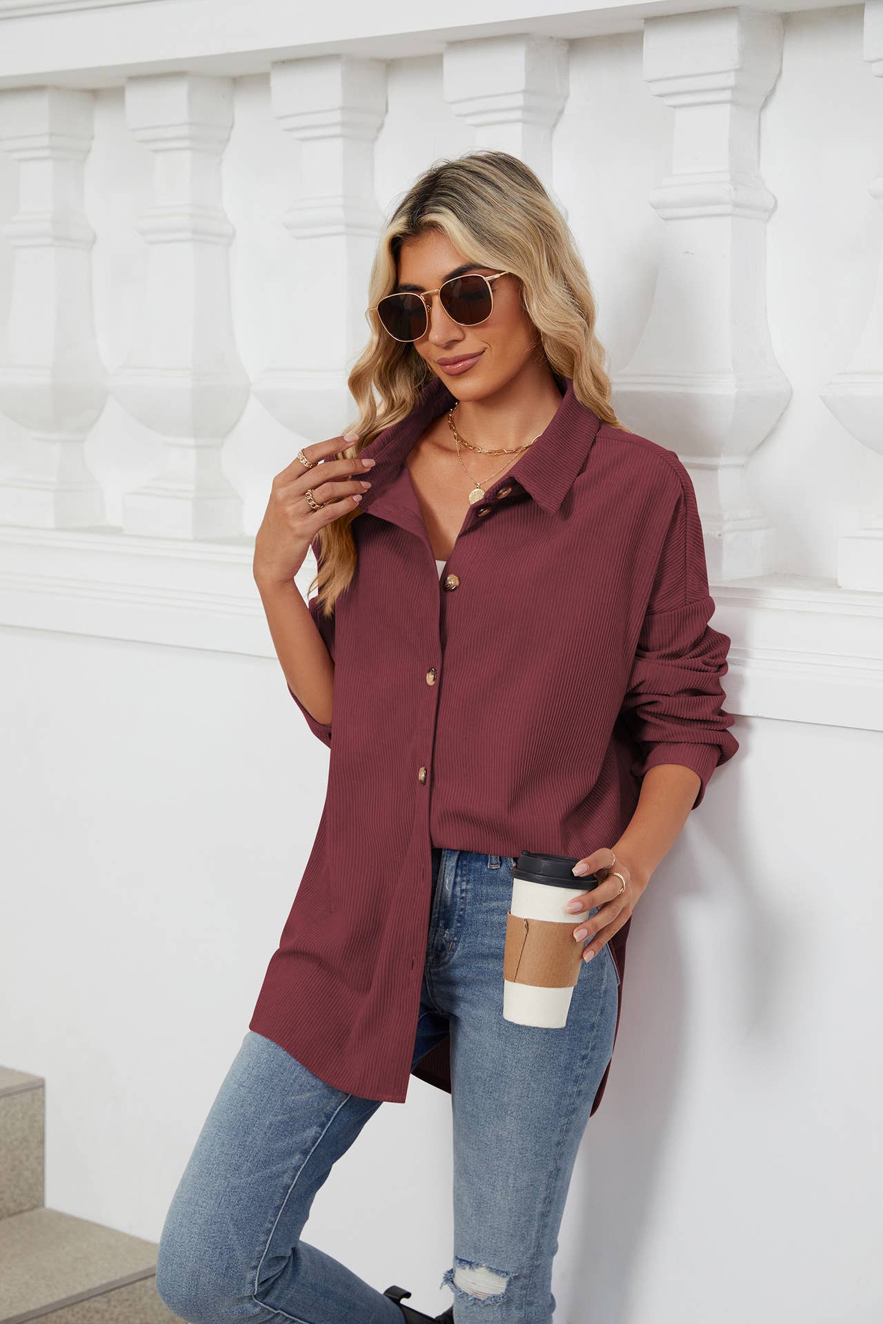 LAPEL BUTTON-DOWN LONG-SLEEVED SHIRT JACKET