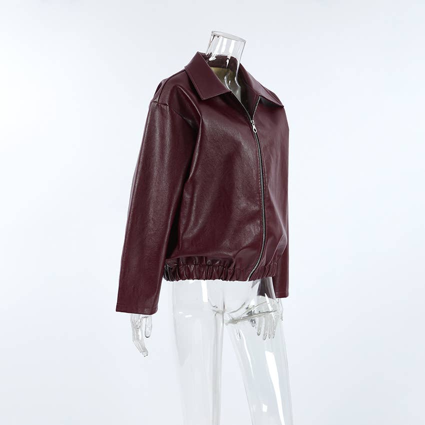 CWOJA1592_ANGORA RED LEATHER BIKER GIRL FASHION JACKET