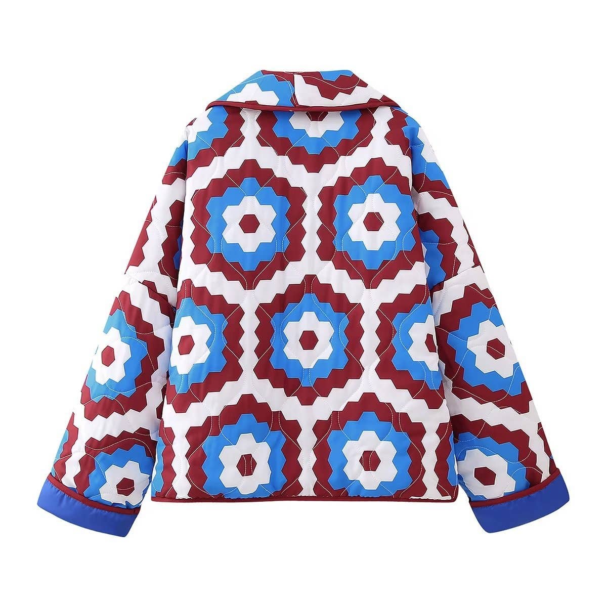 Patchwork Cotton Geometric Print Loose Jacket