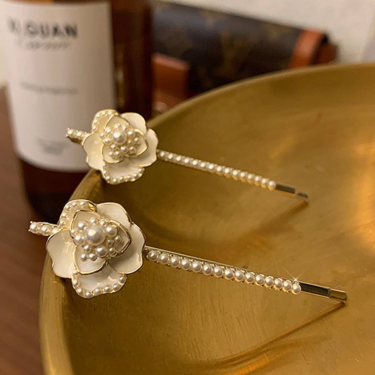 CAMELLIA PEARL HAIR PIN WITH RHINESTONES_CWAHA1211