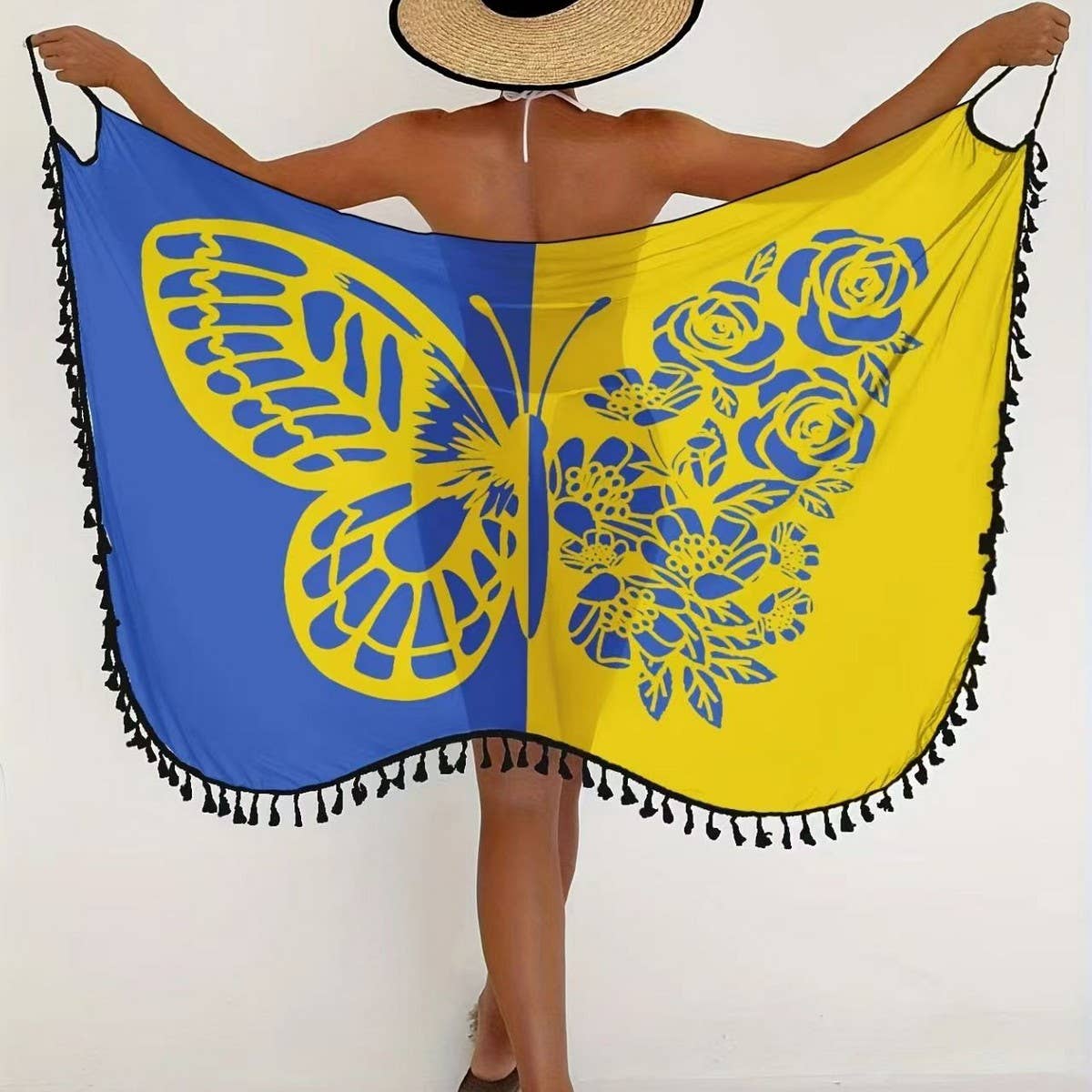 Beach Wrap Skirt with Butterfly Print Color-Block_CWBLS0463