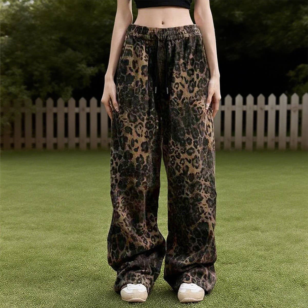 Leopard print sports casual leg straight pants