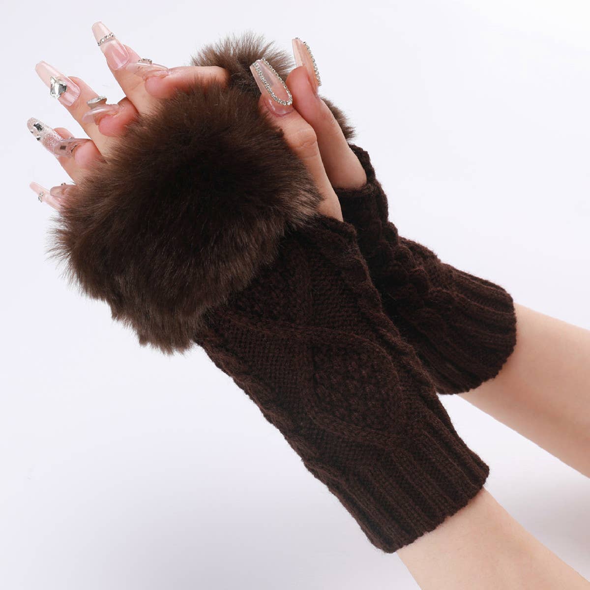 SIMPLE WARM DIAMOND FINGERLESS GLOVES_CWAG0102