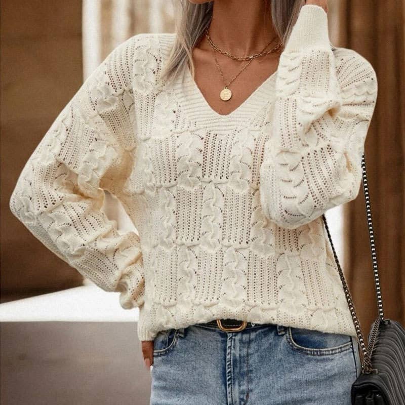 LACE-UP BACK HOLLOWED-OUT V-NECK EVERYTHING KNIT