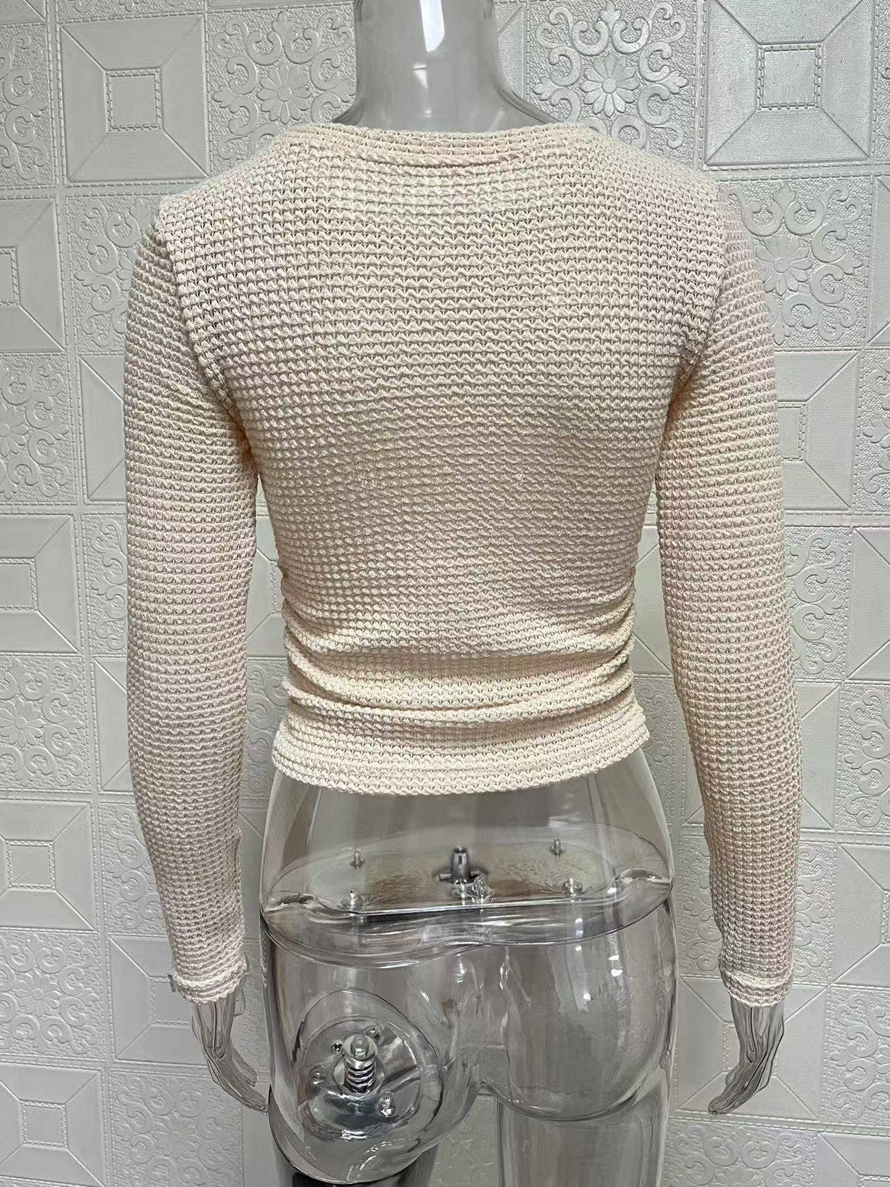 Hollow sexy slim long sleeve base T-shirt