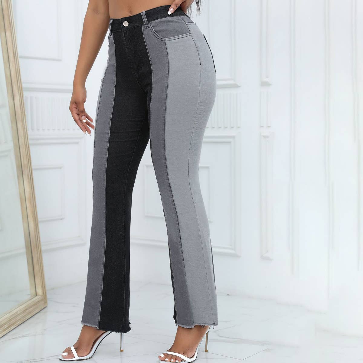 WOMENS WIDE LEG FLARED PANTS SLIM FIT JEANS_CWJP0170
