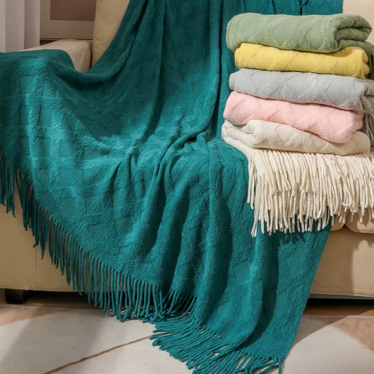 SOFT WARM AND COMFORTABLE TASSEL SOFA BLANKET_CWMM0215