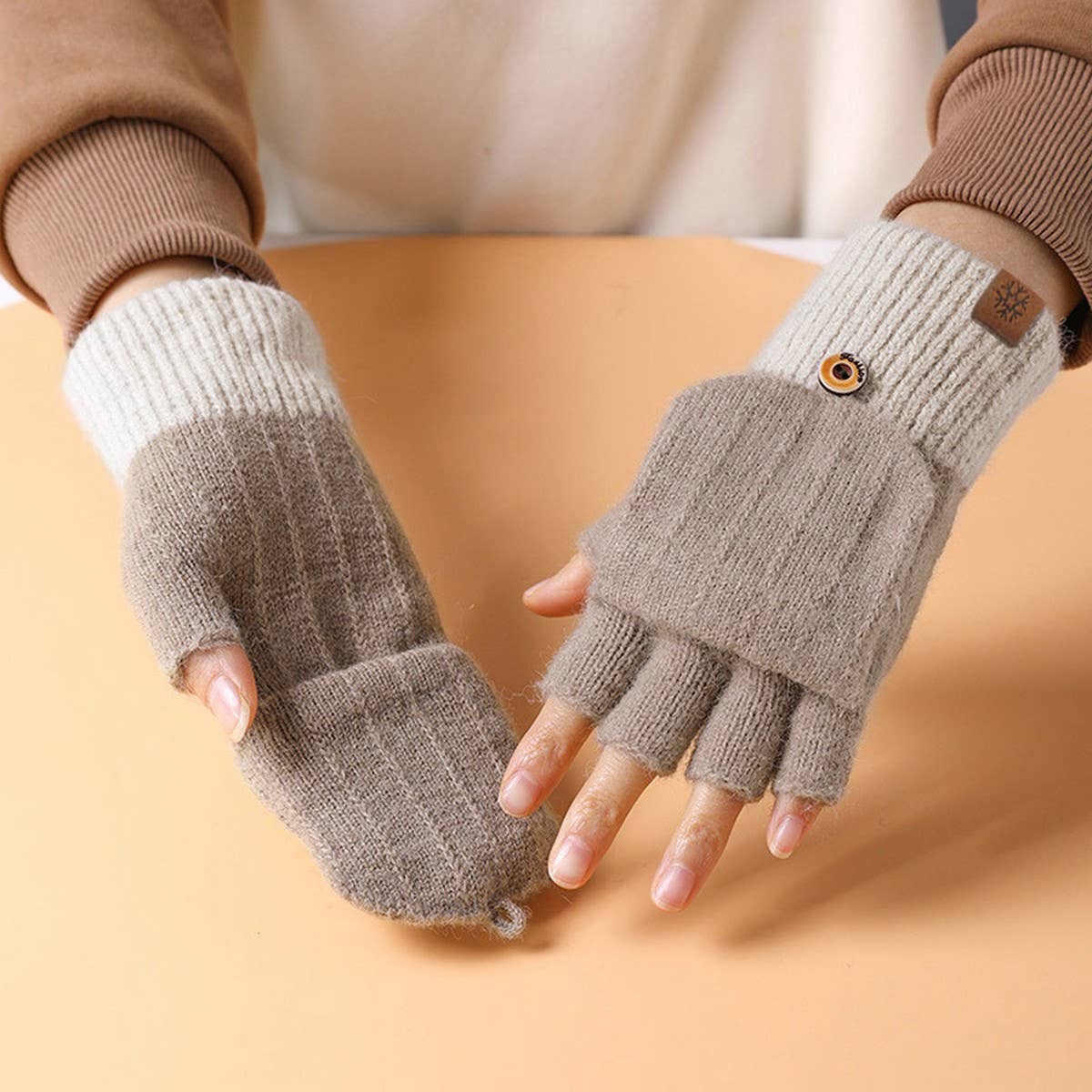 WINTER WOMEN'S HALF FINGER FLAP KNIT GLOVES_CWAG0384