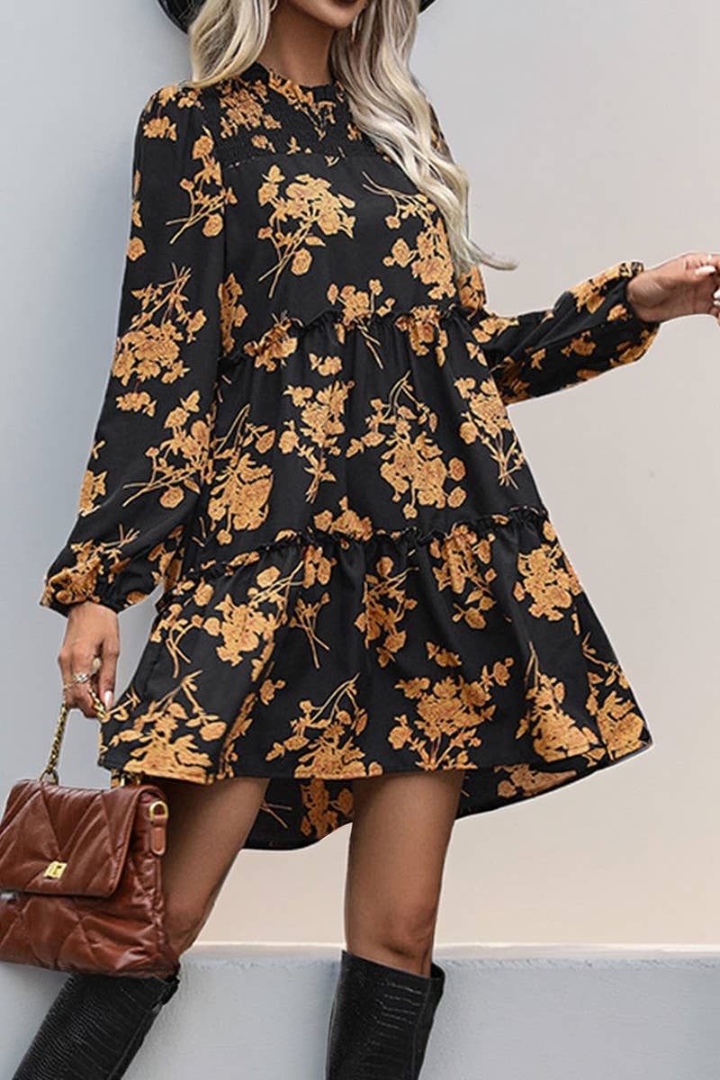 CWDSD5925_LOOSE RETRO PRINT LONG SLEEVE DRESS