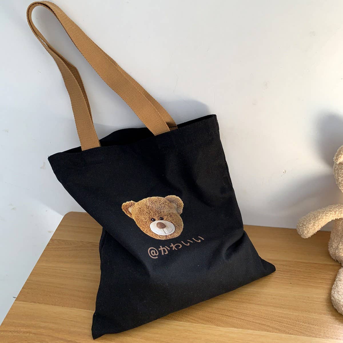 TOTE BAGS CANVAS WITH CUTE BEAR HEAD PATTERN_CWAB2054