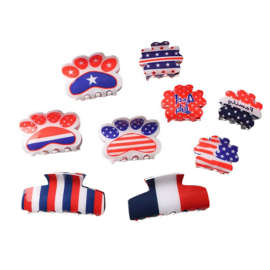 CWAHA1238_4TH OF JULY FLAG PETAL SHAPE HAIR CLAW CLIP