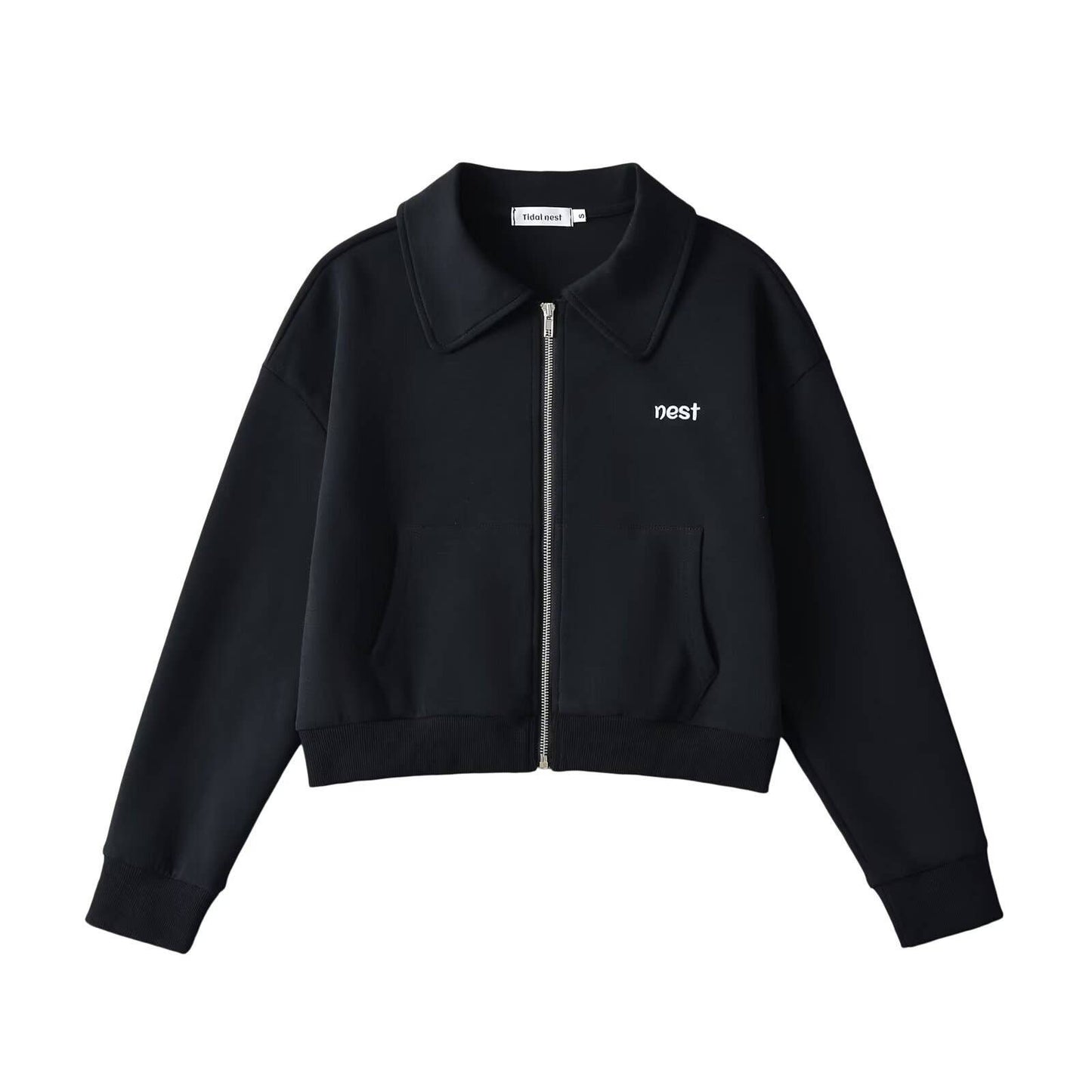 Solid color lapel zipper Short-sleeved cardigan