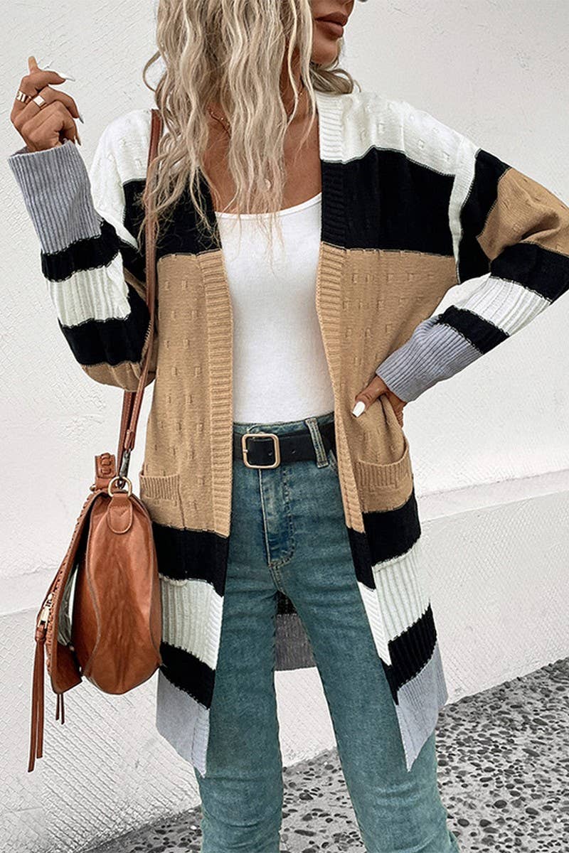 WOMEN CASUAL CONTRASTING COLOR POCKETS CARDIGAN_CWOCAL0475