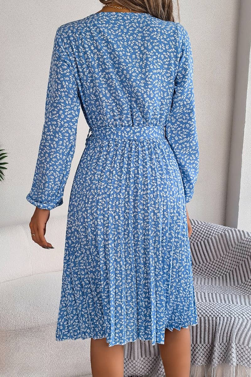 CWDSD4657_LONG-SLEEVED FLORAL PLEATED ONE-PIECE SKIRT