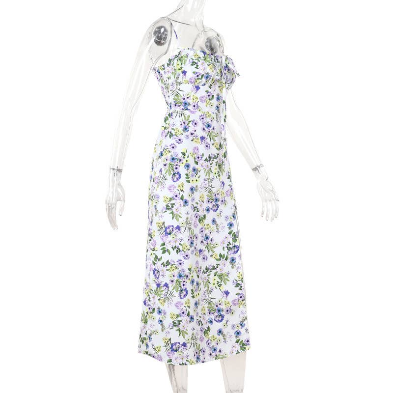 Backless Slit Maxi Flare Floral Dress