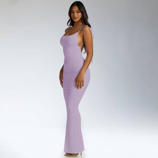 Stylish sexy backless strap strap slip-fit dress