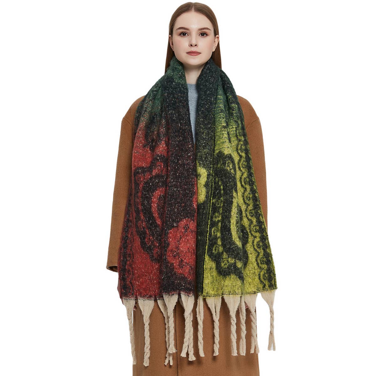 Paisley Jacquard Scarf ??Thick Fringe Winter Shawl_CWASC0857