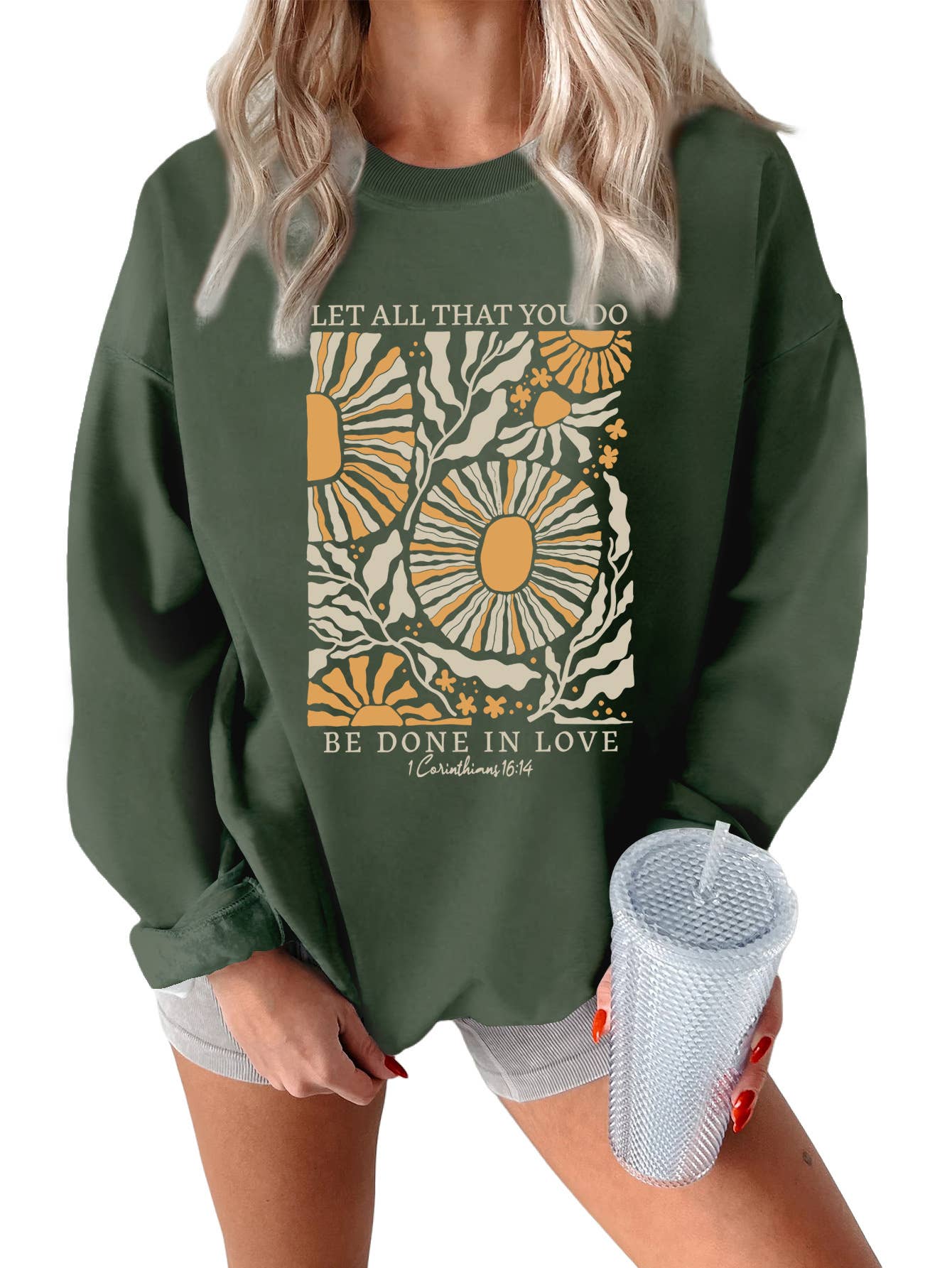 Fashion printed loose round-neck pullover hoodie