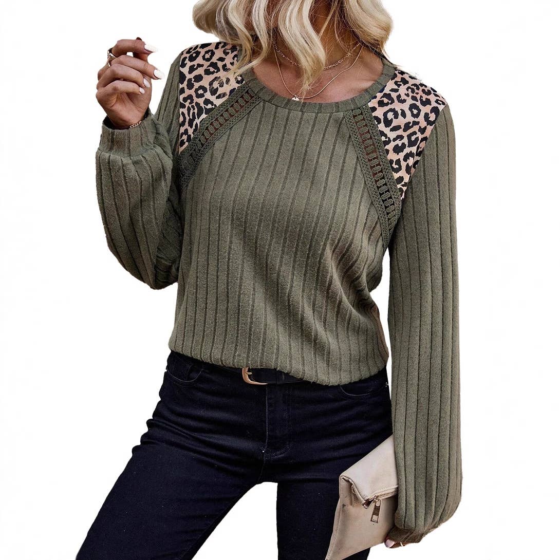 FASHION LEOPARD PRINT PATCHWORK PULLOVER SWEATER