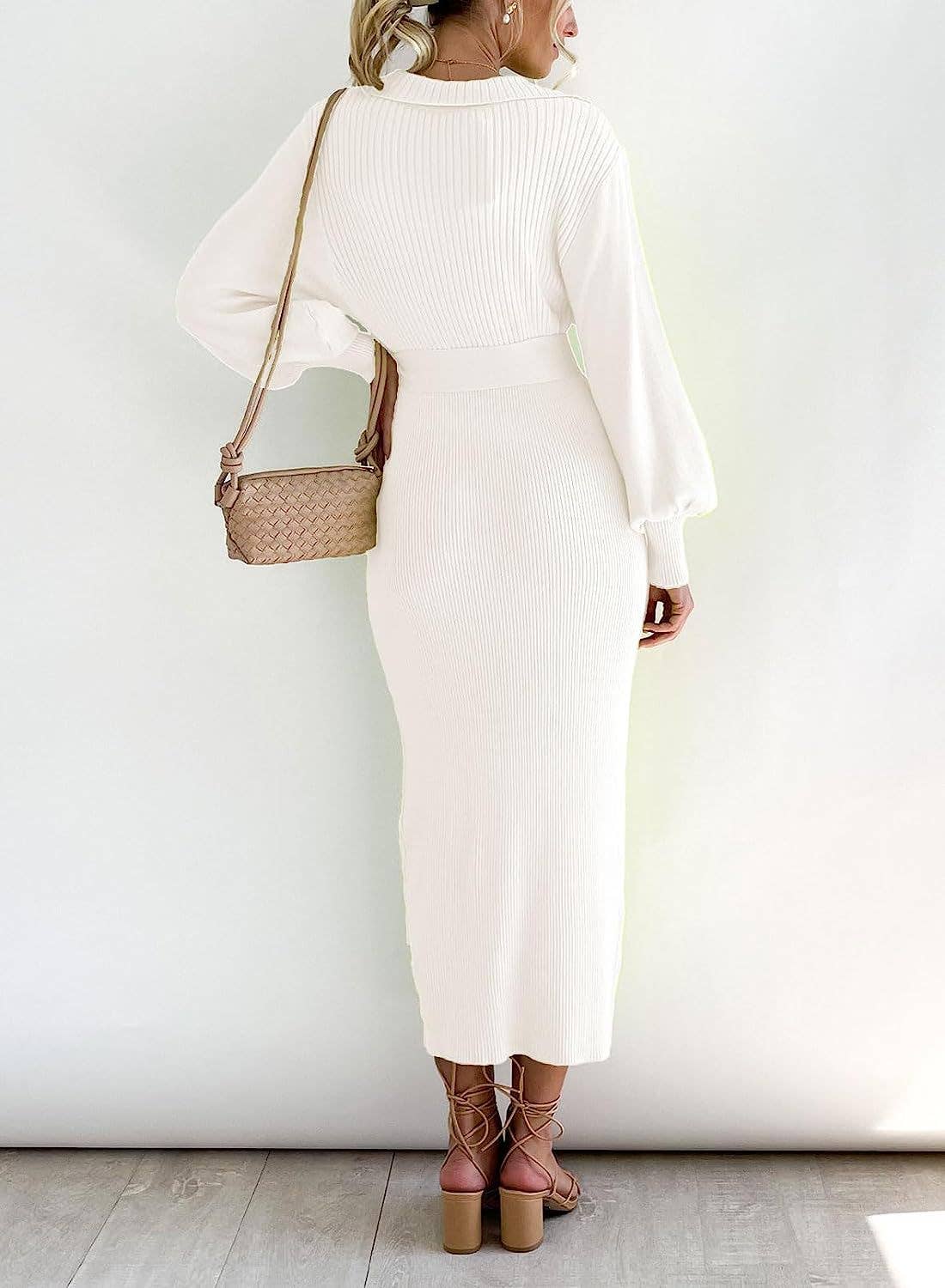 V-NECK SEXY KNIT SHEATH LACE-UP DRESS