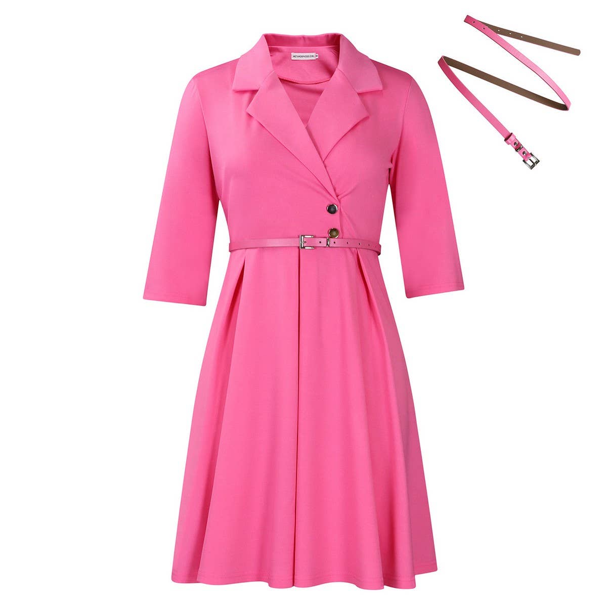 SOLID COLOR SUIT COLLAR HIGH WAIST DRESS_CWDSD6065