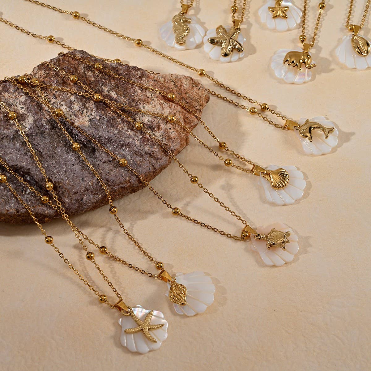 Summer Beach Steel Shell & Starfish Necklace_CWMM8862