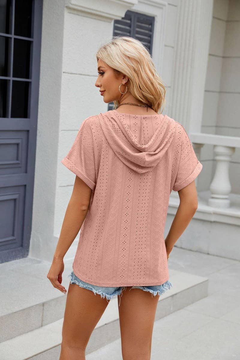 SOLID COLOR BUTTON DOWN SHORT SLEEVE HOODIE_CWOHOS0013