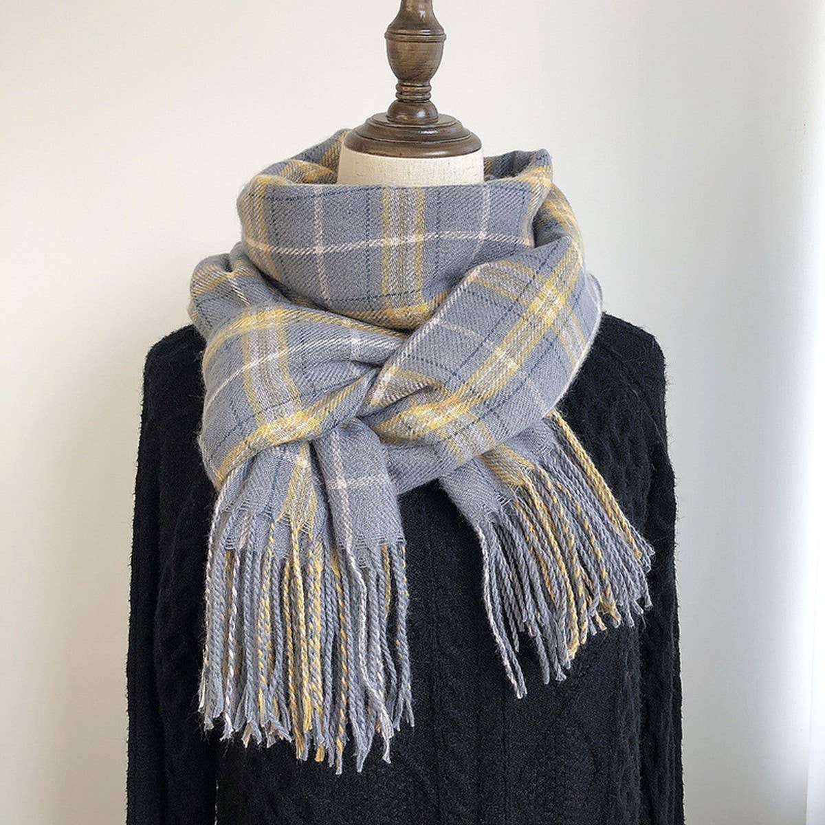Plaid Faux Cashmere Scarf-Cozy Fringe Winter Wrap_CWASC1459