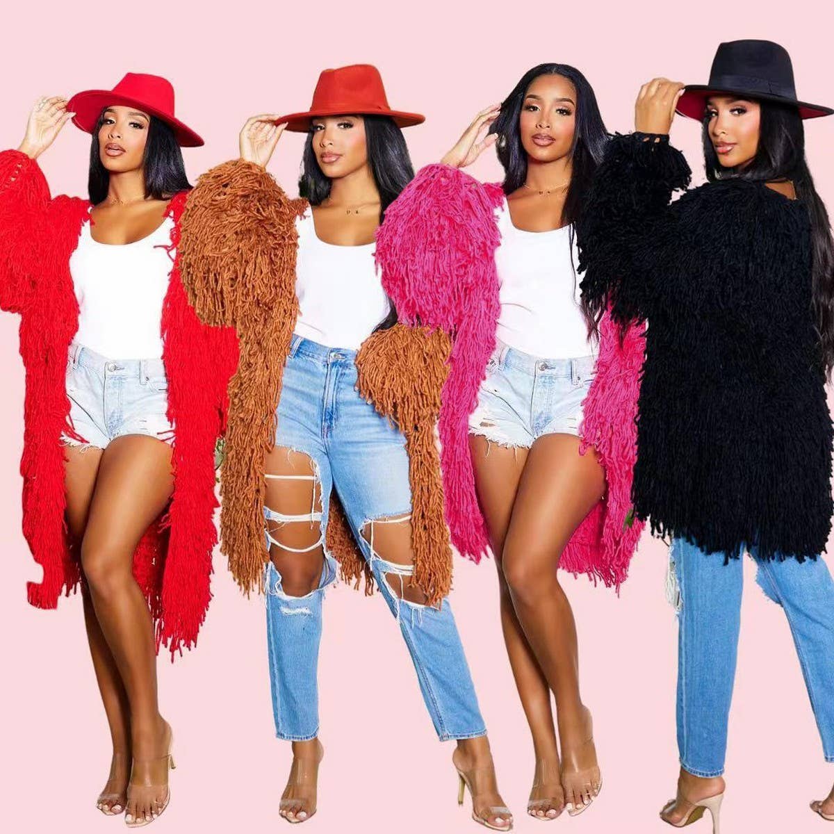 WOMEN FASHION HOLLOWED OUT TASSEL CARDIGAN