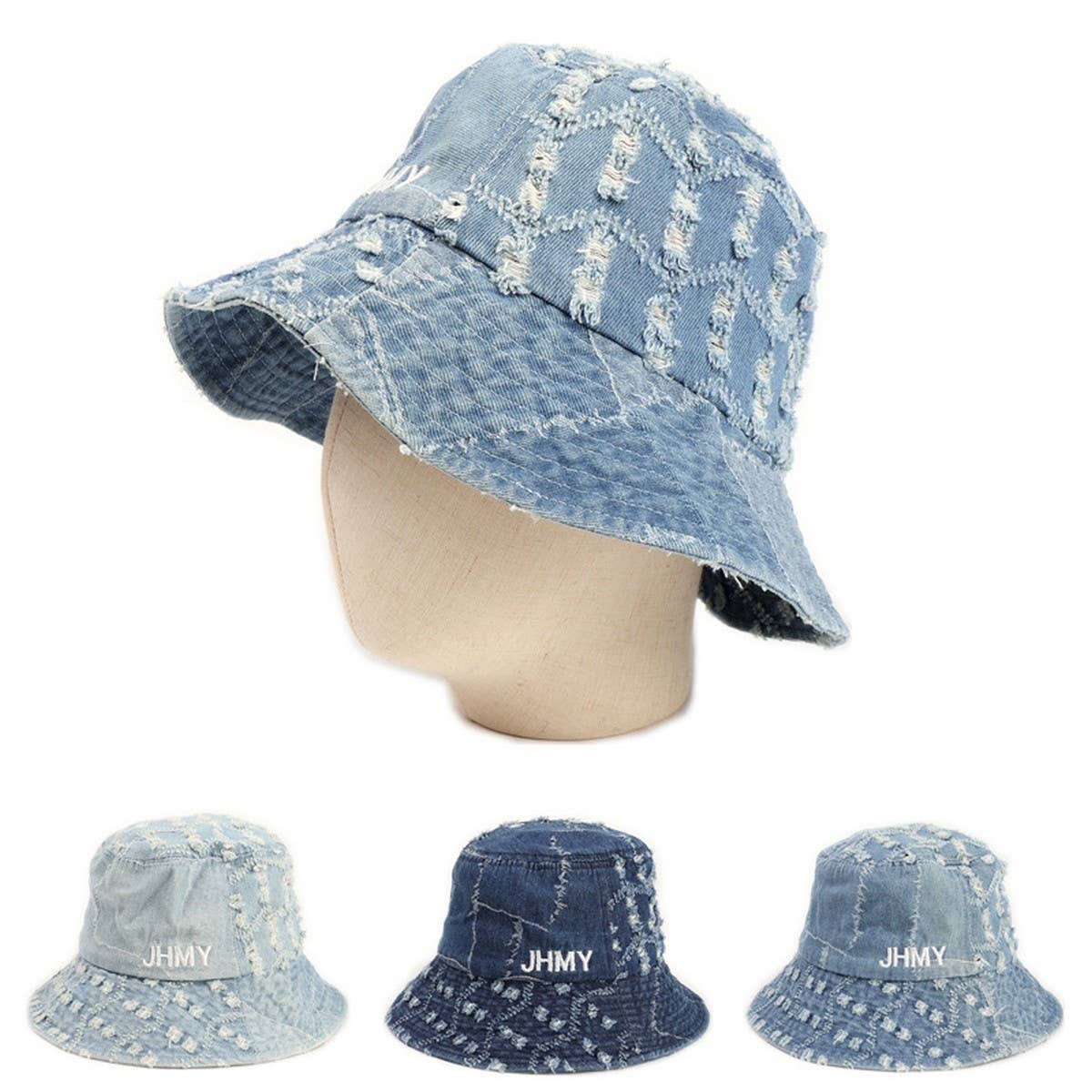 CWAH1514_VINTAGE LETTERING EMBROIDERED DENIM BUCKET HAT