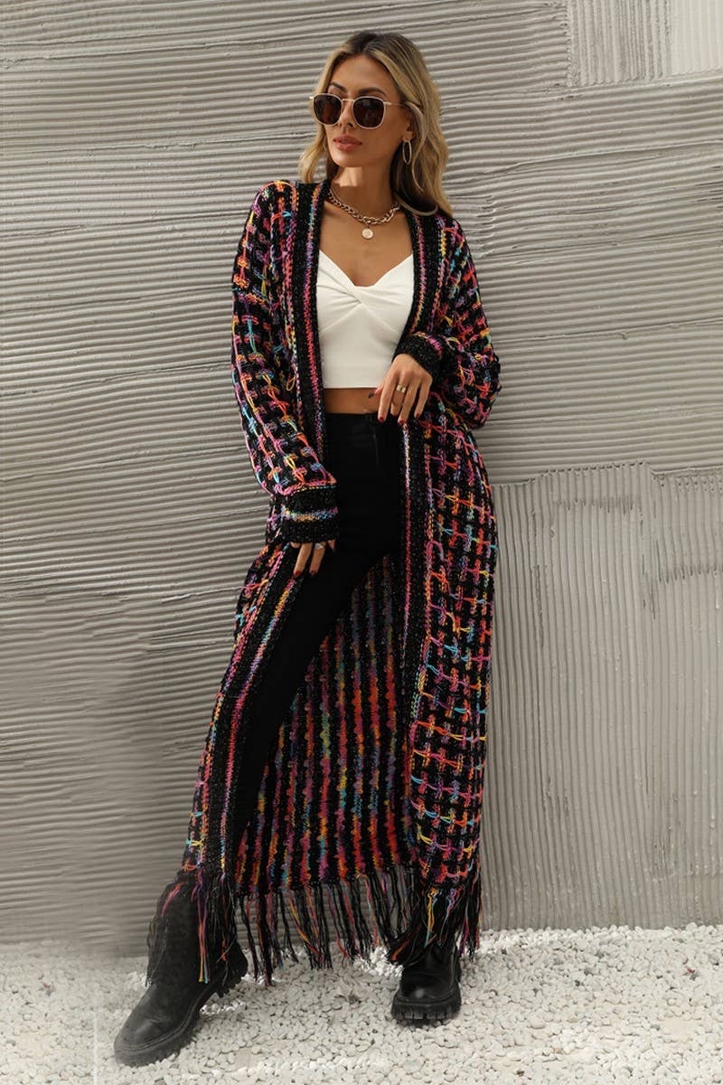 WOMEN TASSEL DETAILED OPEN FRONT LONG CARDIGAN_CWOCAL0491