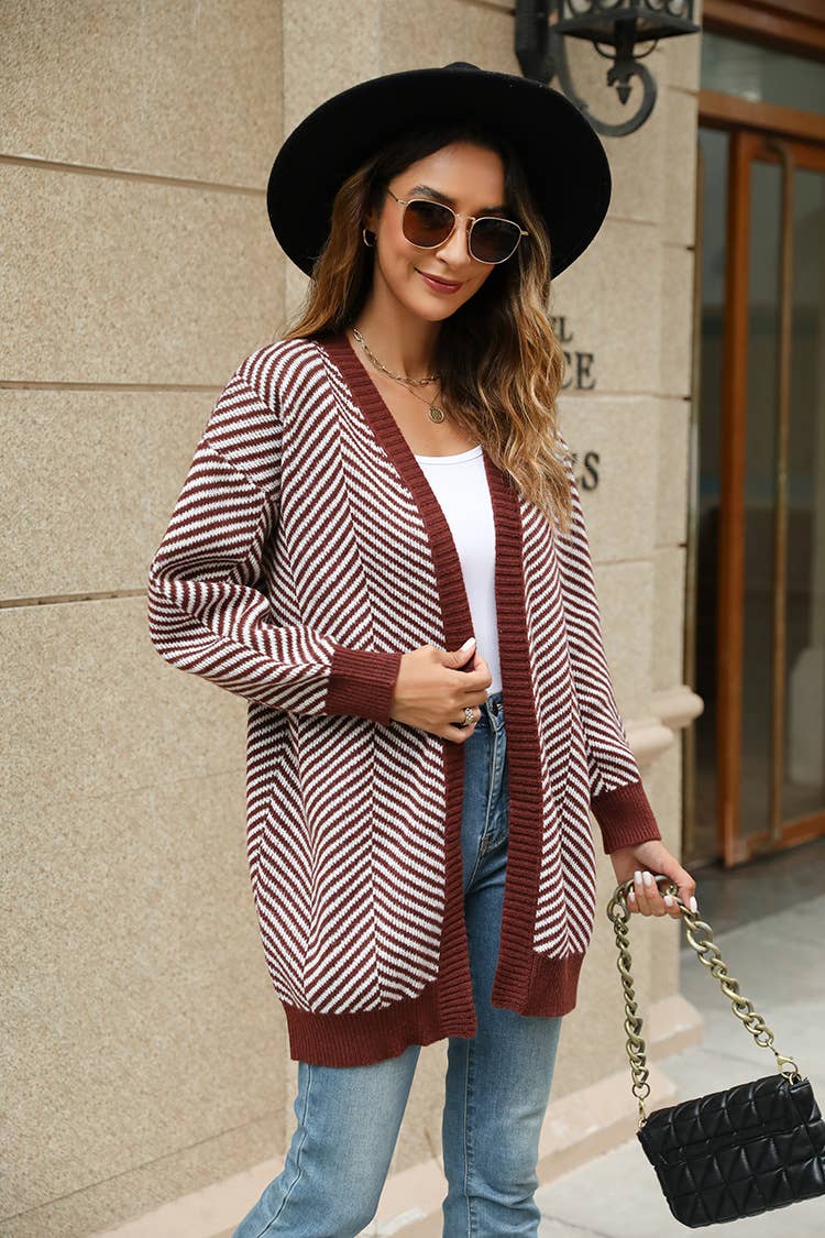 SLOUCHY STRIPED COLOR CARDIGAN