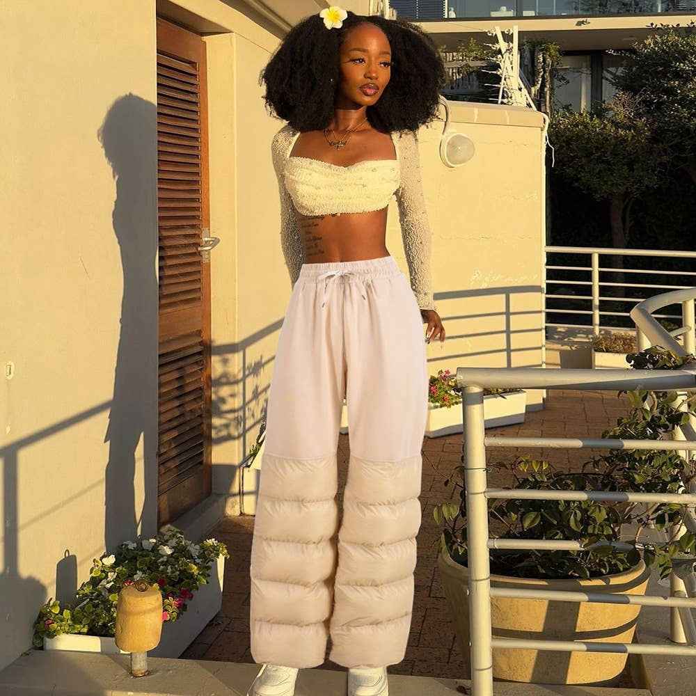 SPLICED COTTON PADDED FASHION CASUAL PANTS