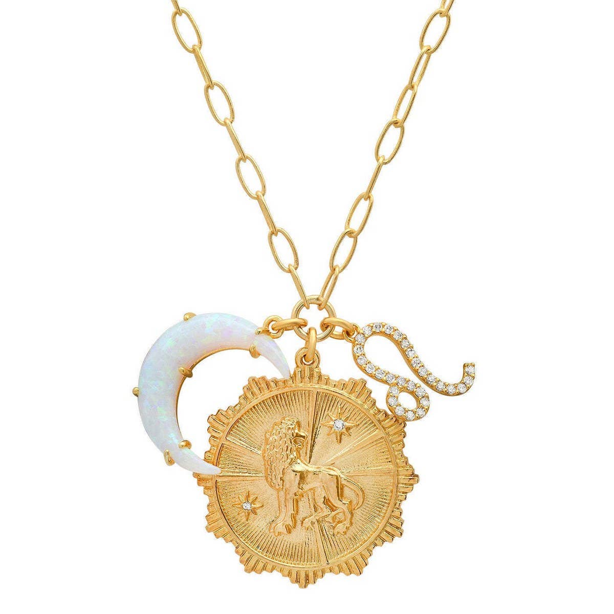 MICRO-PAVED ZIRCONIA ZODIAC RUNE PENDANT NECKLACE