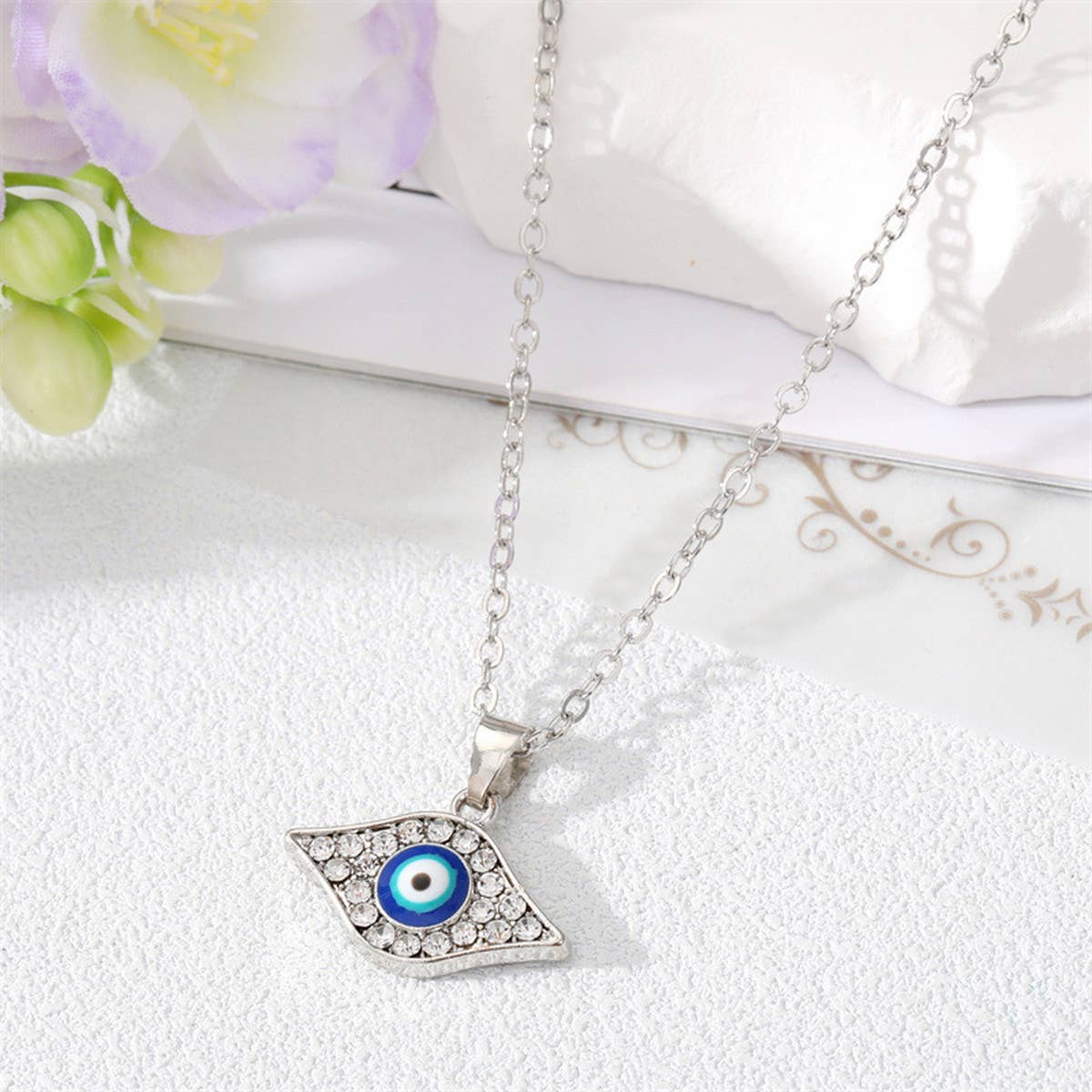 FASHIONABLE EVIL EYE DIAMOND NECKLACE