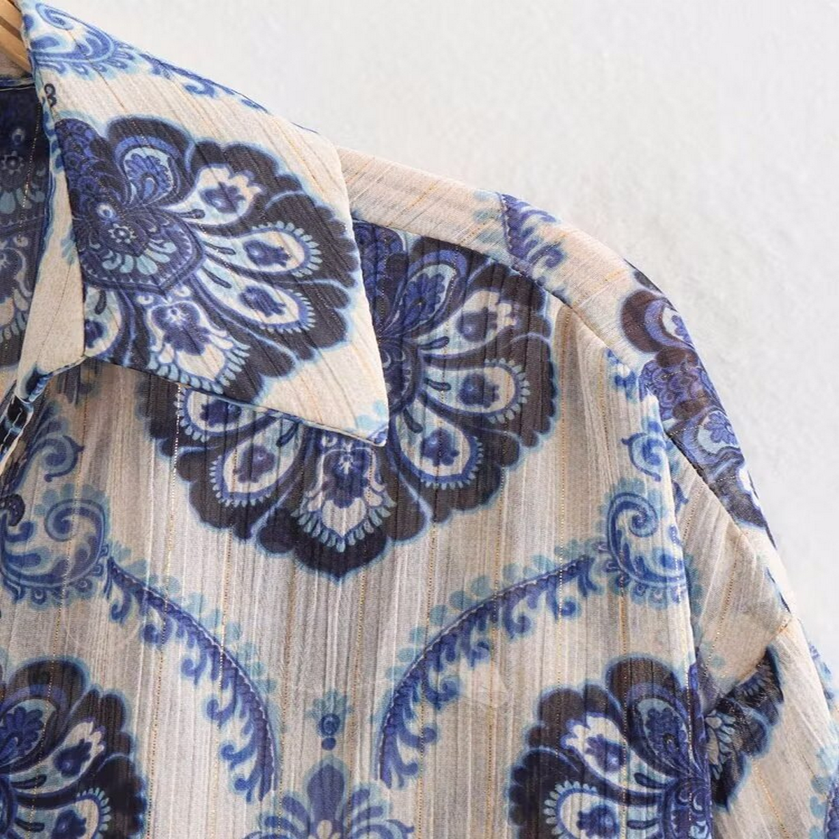 Metallic Print Blouse ? French Style Fall Top