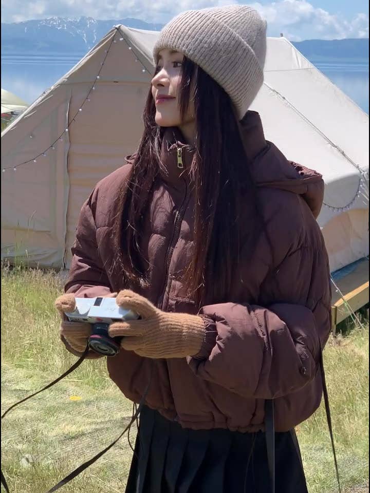 Stand collar hooded thick warm padded jacket