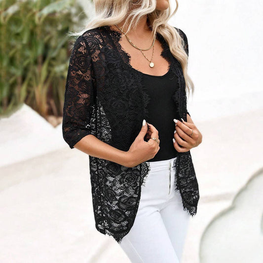 Lace patchwork fashion lace-trimmed cardigan