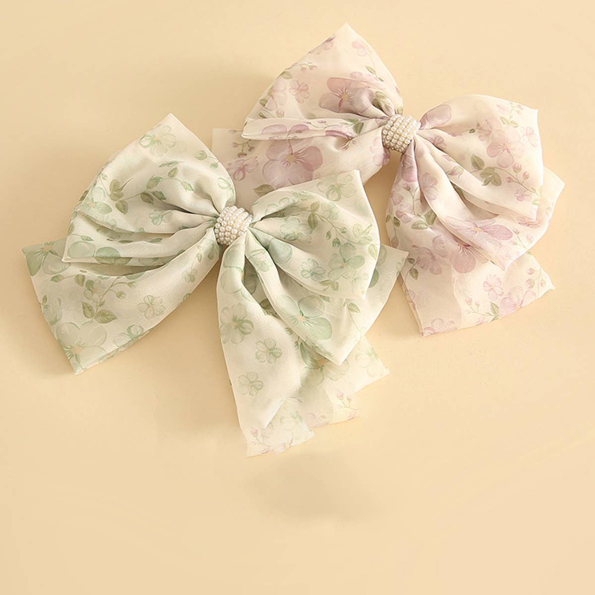 THREE-LAYER MESH SMALL PEARL BOW HAIRPIN_CWAHA1799
