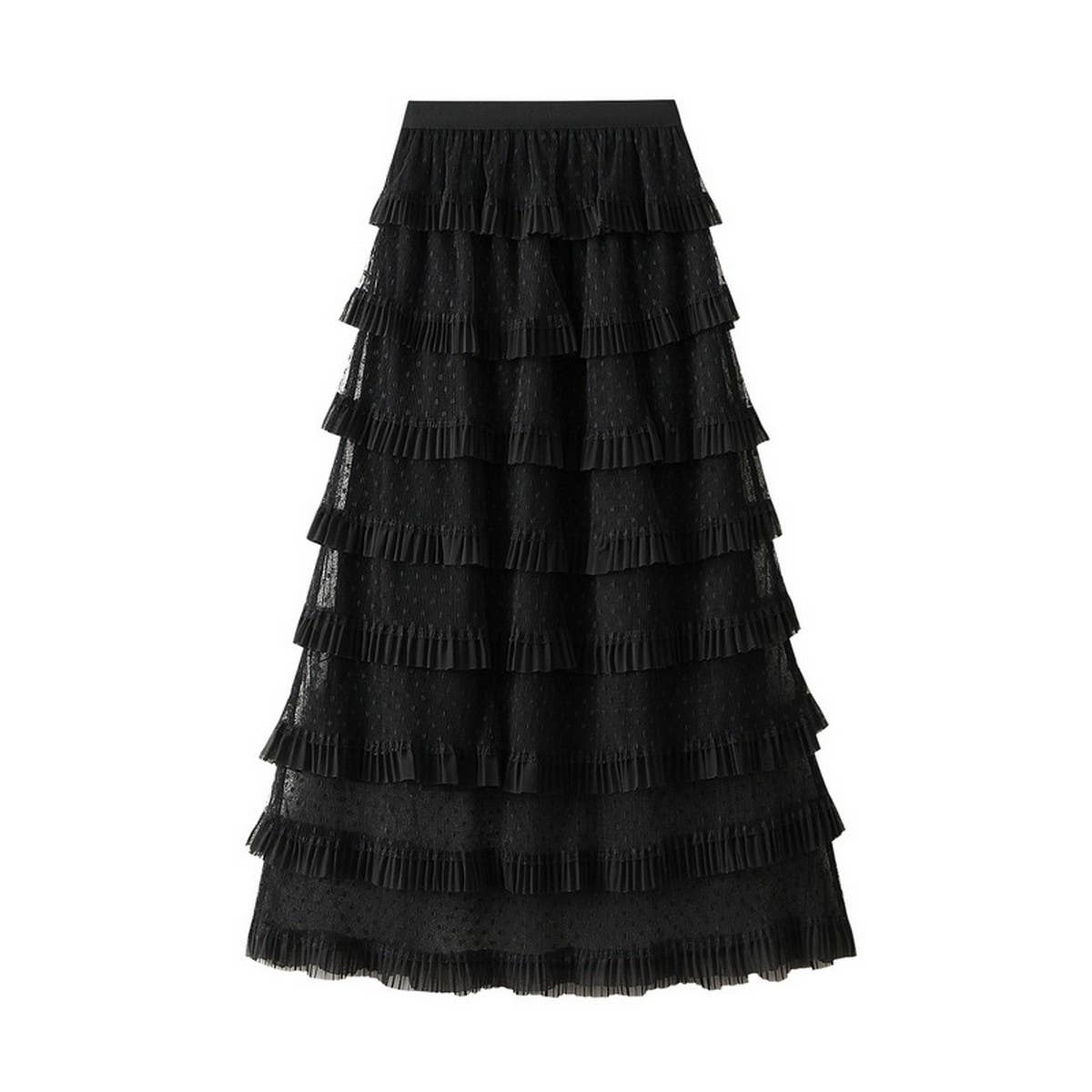 POLKA DOT MESH CAKE SKIRT ONE STEP LONG SKIRT_CWBMS0305