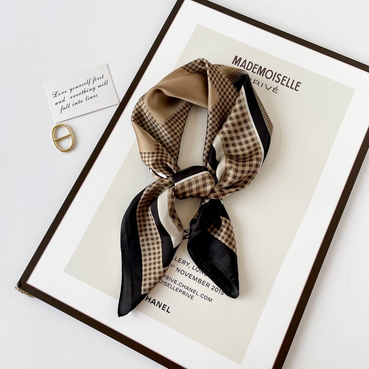 Letter Print Satin Square Scarf for Women