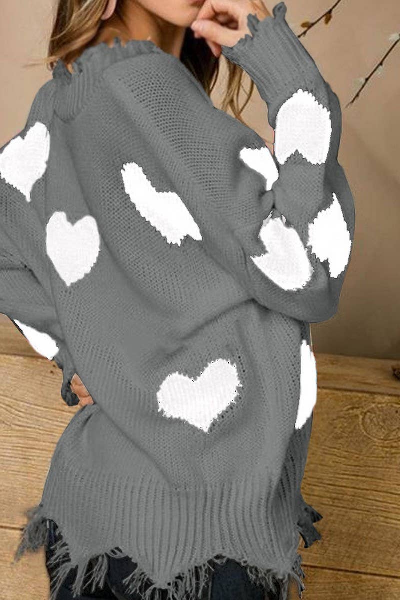 CWOSWL07358_VALENTINE'S HEART PATCH V NECK KNIT SWEATER