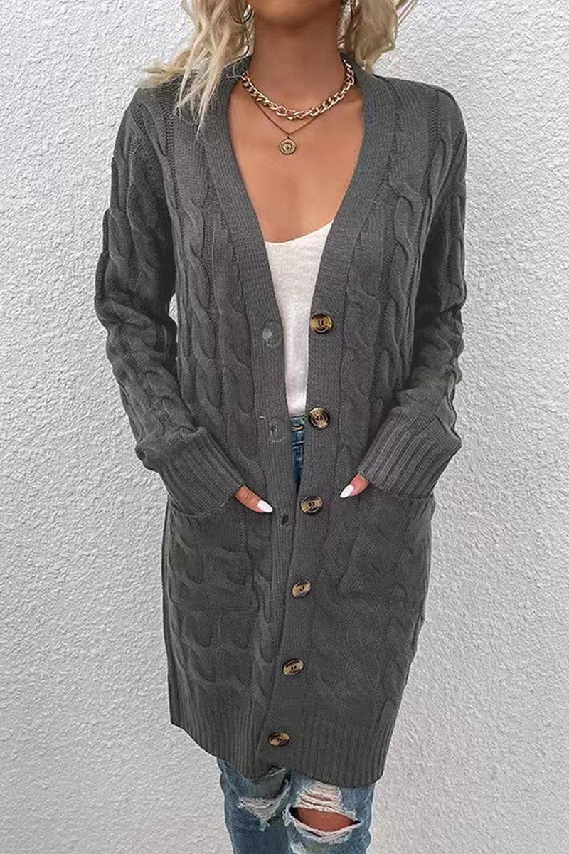 CWOCAL00832_SINGLE-BREASTED CASUAL KNITTED CARDIGAN JACKET