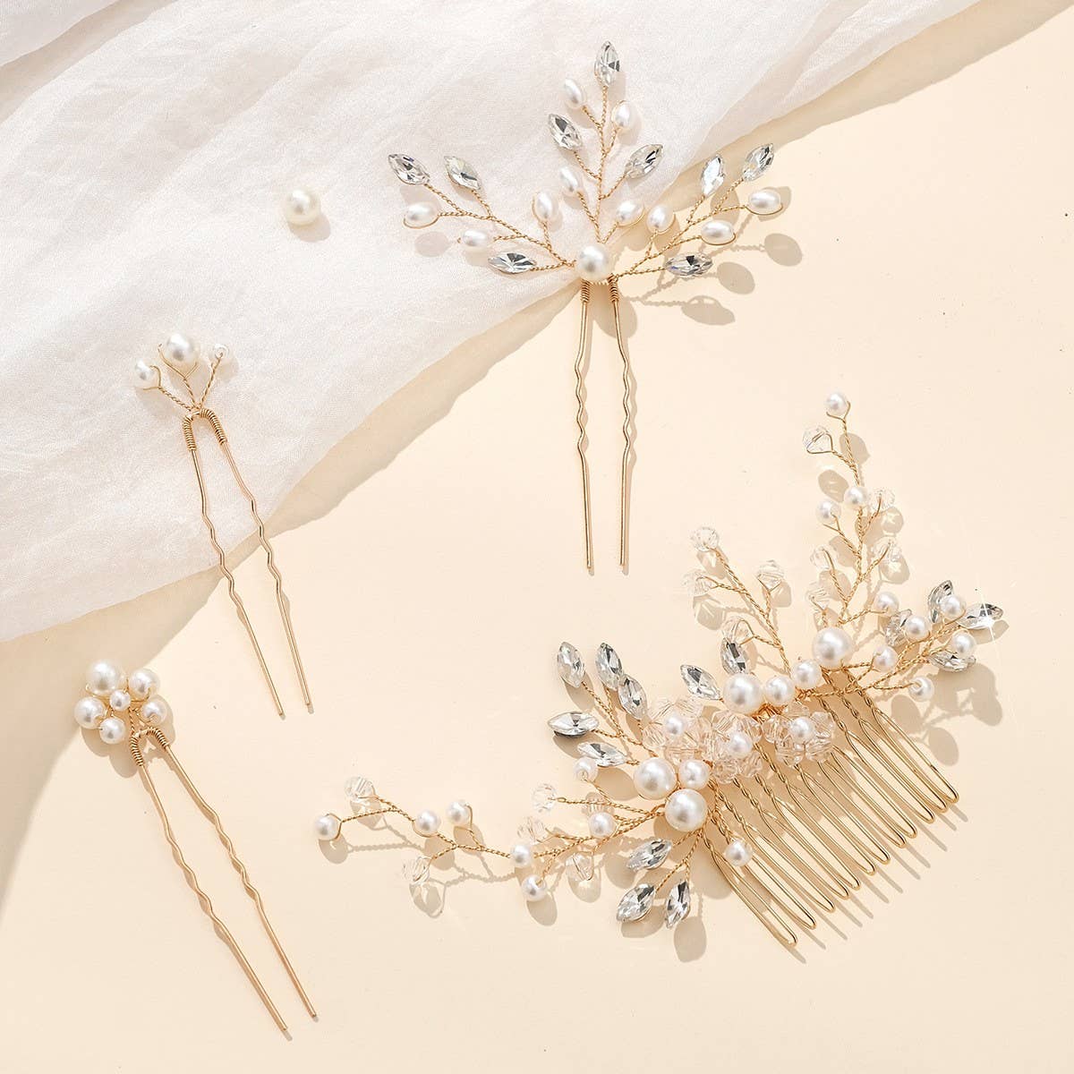 RHINESTONE PEARL BRIDAL HAIR ACCESSORIES SET