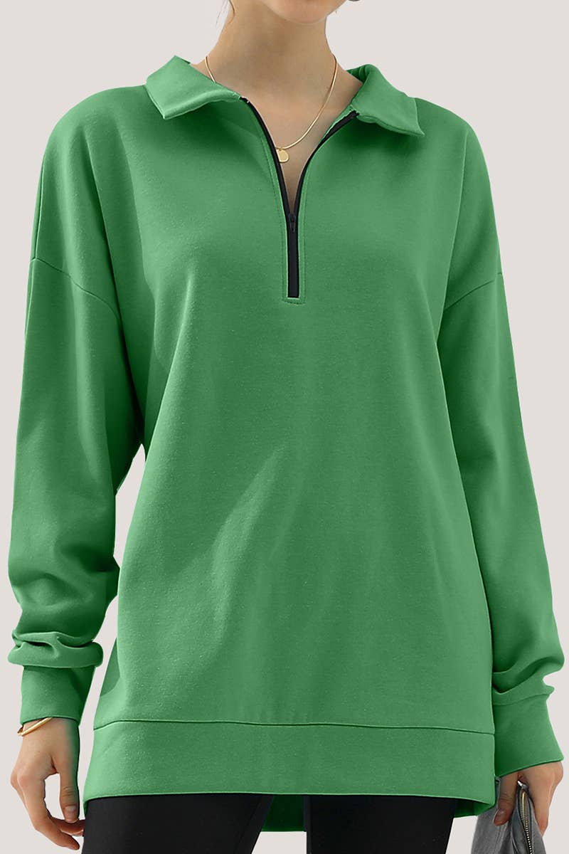 CWOHOL431_Zip Neck Lightweight Pullover Sweatshirt